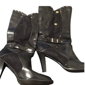 Ann Marino size 10 black suede & patent leather boots NWOT